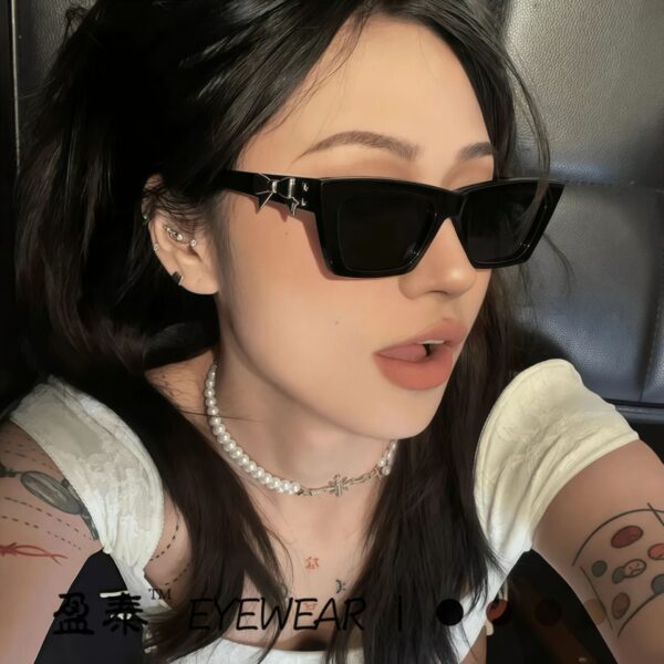 YJ021 Sunglasses Cat Eye Frame Bow Inlay - Image 3